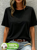 New Round Neck Short Sleeve T-Shirt, Comfortable Breathable Fashion Women'S Round Neck Short Sleeve T-Shirt, Casual Elegant Clothing, Spring Summer Elegant Fashion - Black