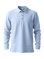 Men'S Linen Polo Shirt, Long Sleeve Casual Button-Up Top Made of Soft Natural Linen Fabric, Breathable Lightweight Construction with Relaxed Fit, Ideal Summer Clothing for Beach Vacations, Tropical Travel, Business Casual, And Leisure Style - Light Blue