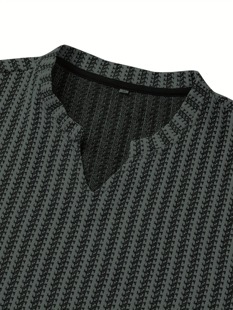 Men's Fashion Casual Knit Sweatshirt with Stand Collar in Black and White Contrast, Suitable for Daily Wear, Commuting, Versatile Fashion, Men's Henley Shirt - Lead Color