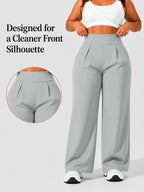 Plus Size Women'S High-Waist Wide-Leg for yoga Pants 0XL-4XL Tummy Control Non-Roll Non-Digging Front Pleated Deep Side Pockets Double-Sided Super Soft 4-Way Stretch Casual Sports Trousers for Yoga Gym Outdoor Work All Seasons - Medium Gray