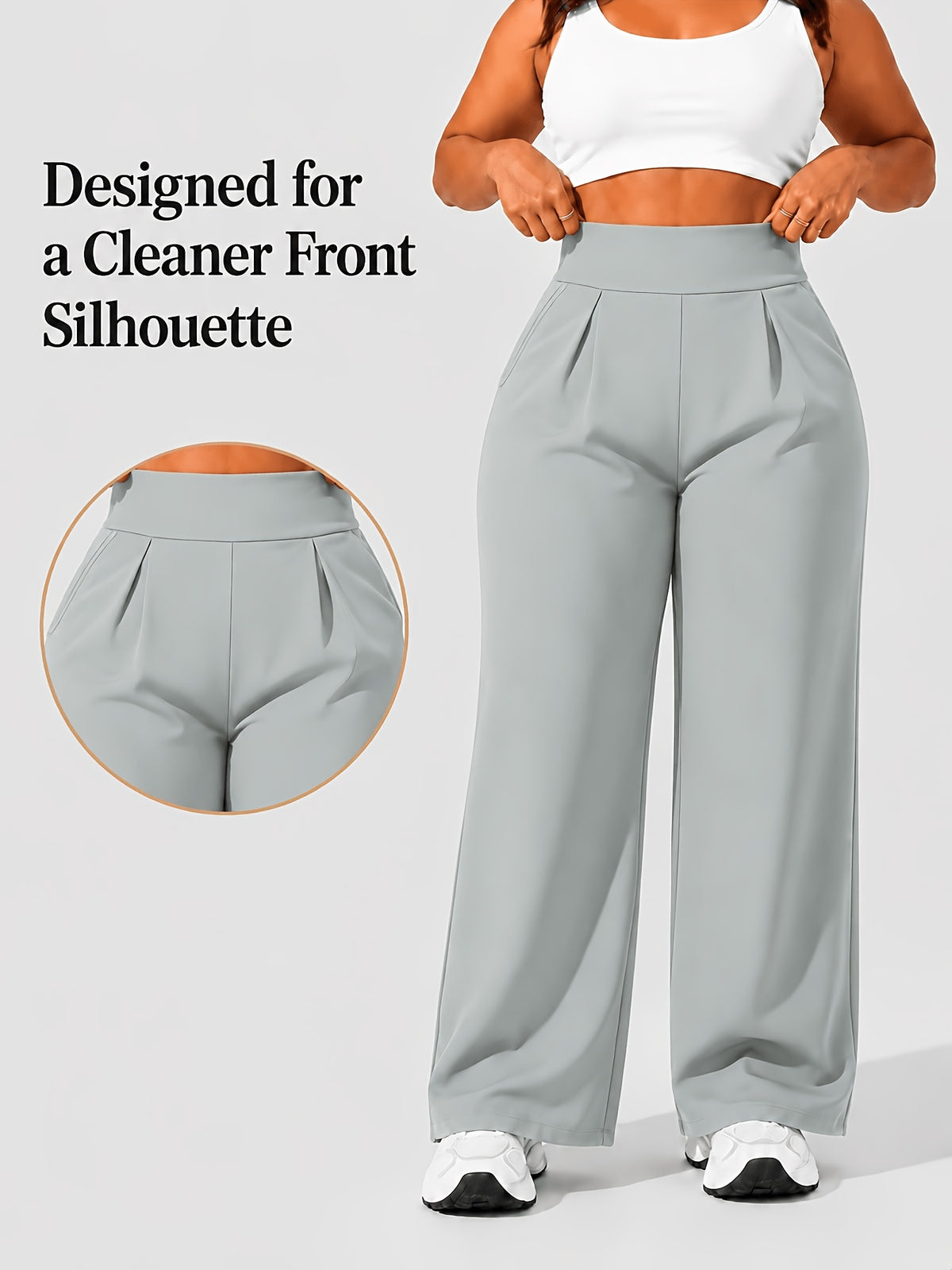 Plus Size Women'S High-Waist Wide-Leg for yoga Pants 0XL-4XL Tummy Control Non-Roll Non-Digging Front Pleated Deep Side Pockets Double-Sided Super Soft 4-Way Stretch Casual Sports Trousers for Yoga Gym Outdoor Work All Seasons - Medium Gray
