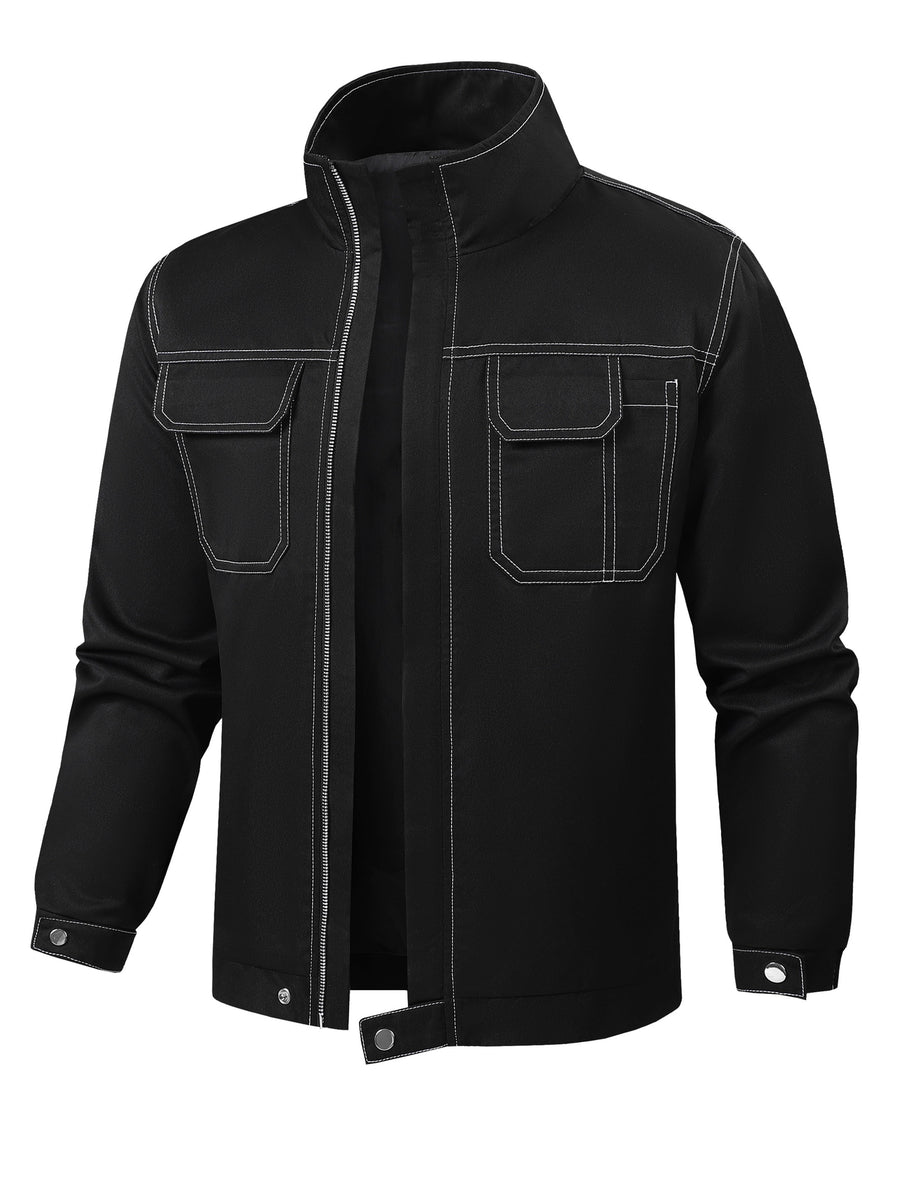 Men'S Casual Zip-Up Windbreaker Jacket Fall Winter Thin Outwear Casual Outdoor Jogging Men'S Stand-Up Collar Top Versatile Sports Jacket - Black