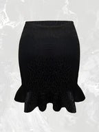 Elegant Directional Leopard Print Drawstring Tie Ruffled Short Skirt - Black