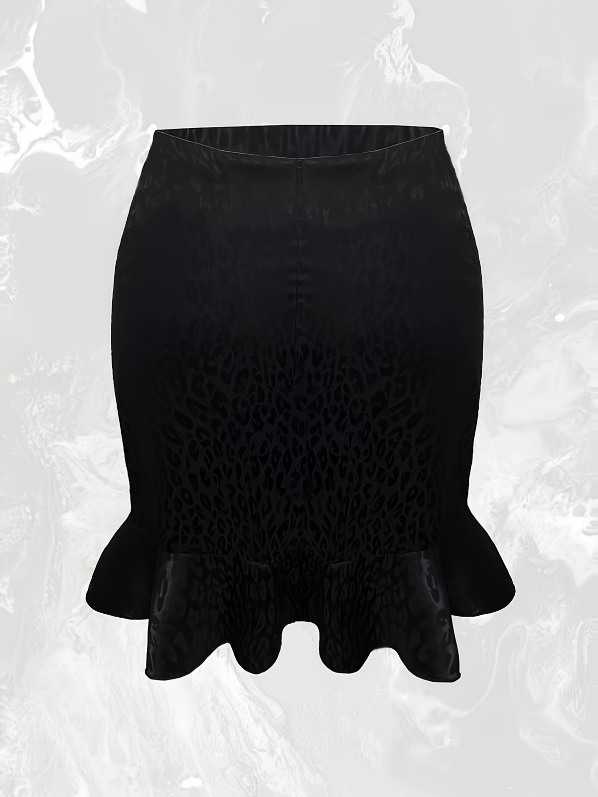 Elegant Directional Leopard Print Drawstring Tie Ruffled Short Skirt - Black