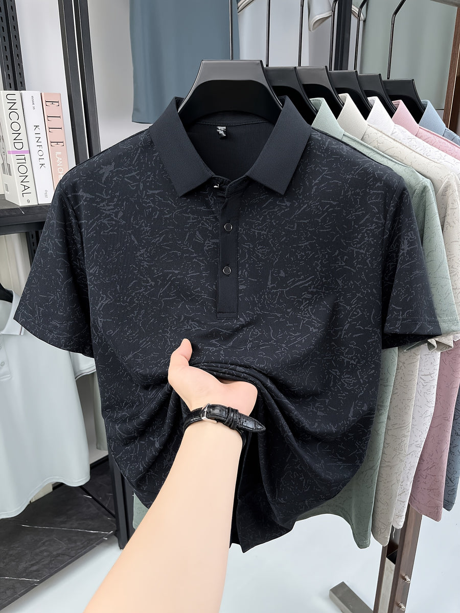 Men'S Summer Polo Shirt, Short Sleeve Button-Up Golf T-Shirt, Soft Comfortable Breathable Slim Fit Business Casual Daily Top, Men'S Short Sleeve Sweatshirt, Commute Versatile Men'S Gift - Black
