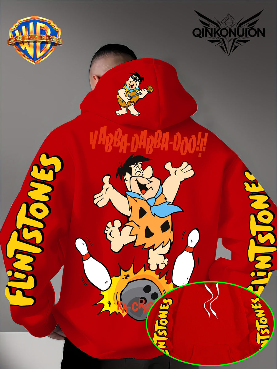 Warner Official Men's Hoodie, Stone Primitive for Man Bowling Impact Funny Anime Printed Design, Machine Washable, Warm and Casual for Autumn and Winter, Daily Drawstring Hoodie, Multi Functional Sports and Leisure Loose Version - Red