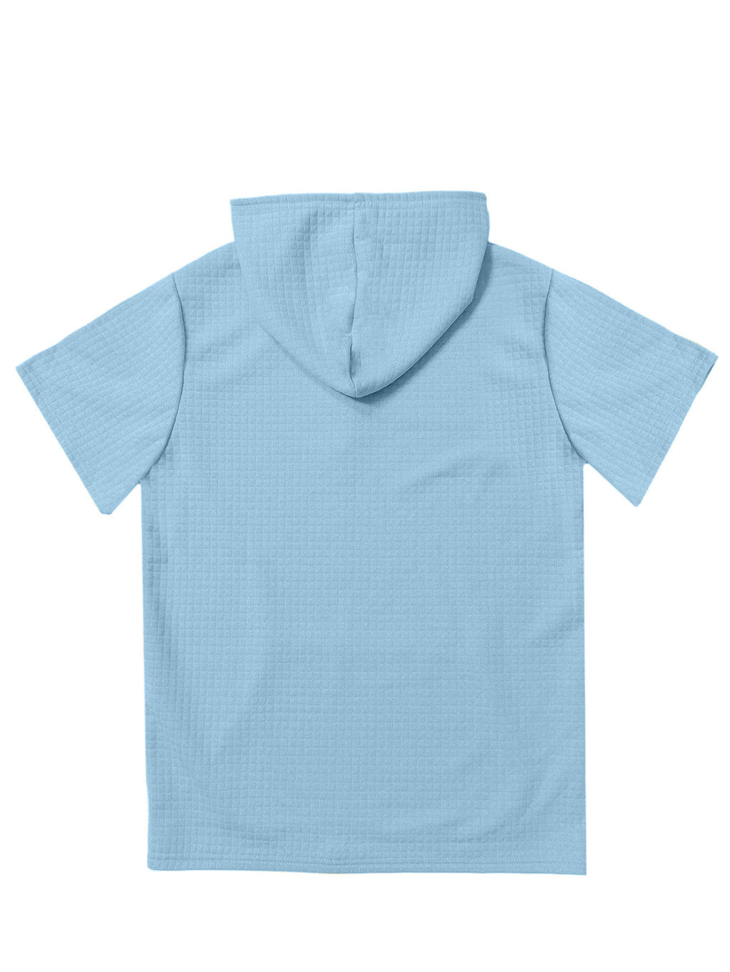 KANI Men's Waffle Knit Short Sleeve Hooded Sweatshirt with Comfortable Print and Drawstring, Pocketed T-Shirt, Summer Casual Fashion Men's Wear, Suitable for Outings and Home Wear, Ideal for Daily and Formal Occasions, Simple Summer Fashion - Sky Blue