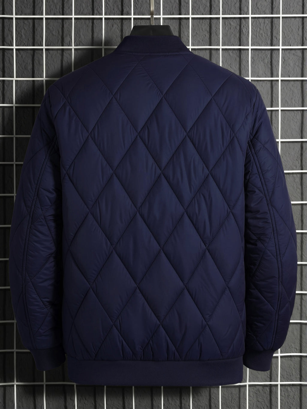 Autumn Winter New Fashion Trendy Black LA Pattern Outdoor Activity Casual Commute Leisure Baseball Collar Classic Style Men'S Non-Stretch All-Match Striped Jacket Coat - Navy Color
