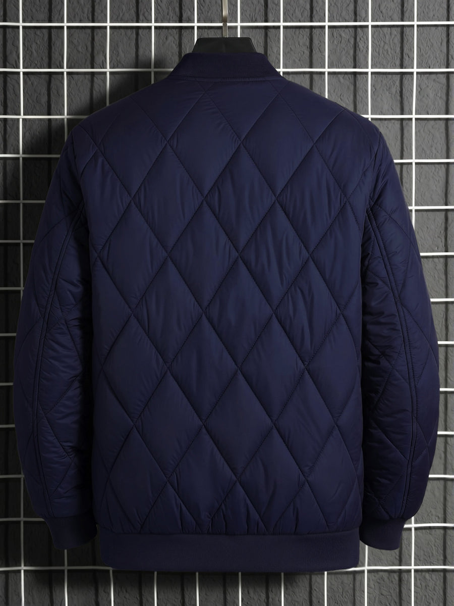 Autumn Winter New Fashion Trendy Black LA Pattern Outdoor Activity Casual Commute Leisure Baseball Collar Classic Style Men'S Non-Stretch All-Match Striped Jacket Coat - Navy Color