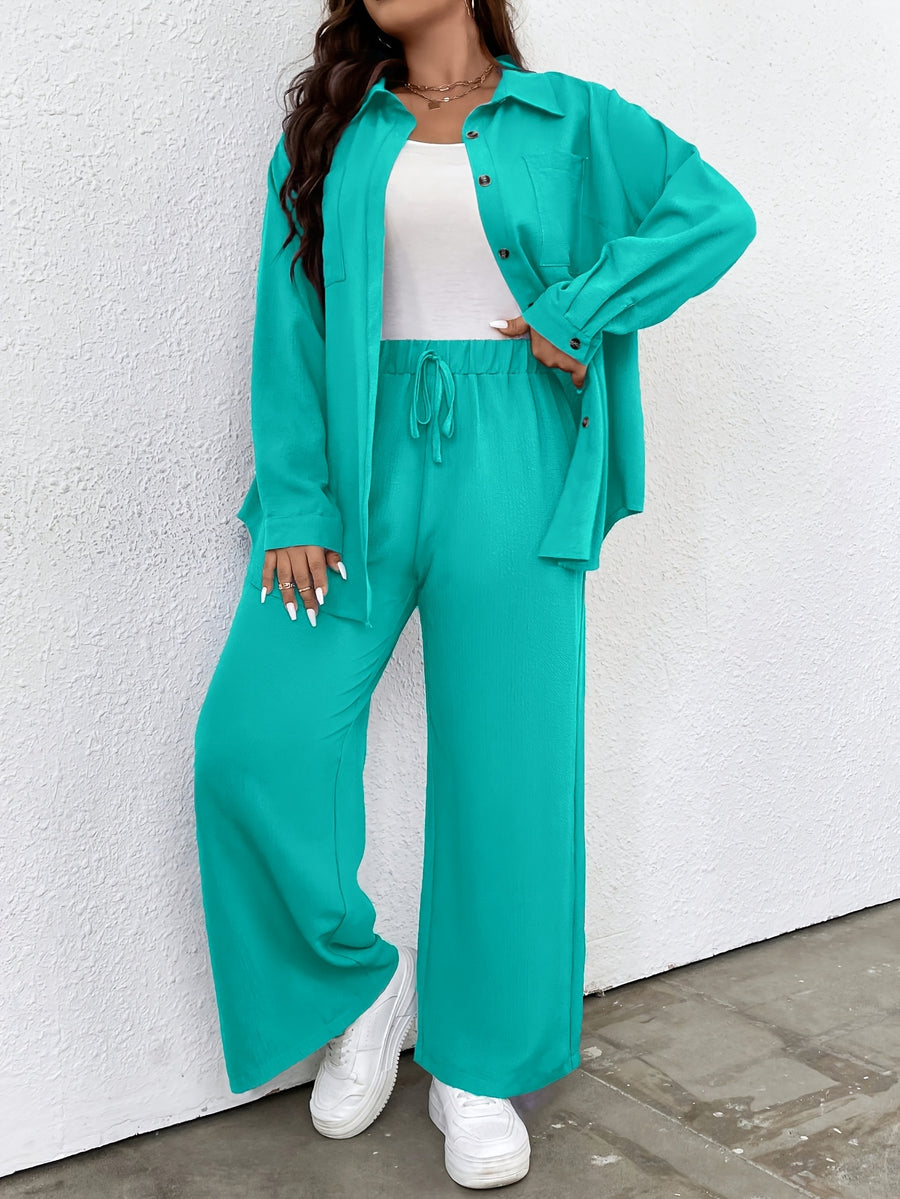 Plus Size - Ladies Fashion Plus Size Two-Piece Set - Peacock Blue