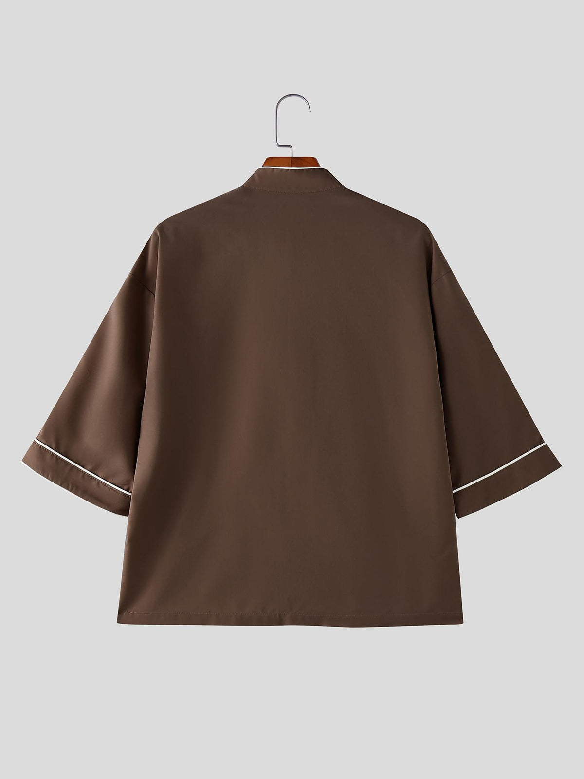 Men Retro Tops Frog Button Stand Collar Short Sleeve Loose Thin Outdoor Street New Chinese Style Casual Shirt, Chinese Size, Please Check The Size Guide Carefully - Light Brown-1