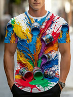 Men's Colorful Ink Splatter Art Print T-Shirt, Creative Trendy Versatile Short Sleeve - Mixed colors