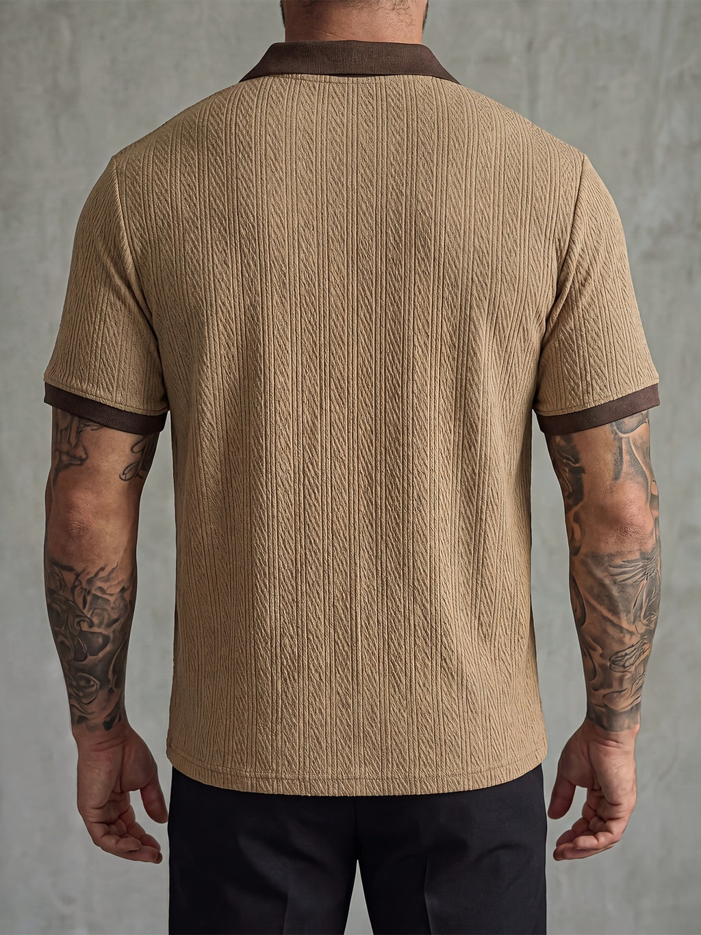 Men's Business Casual Polo Shirt, Formal and Daily Wear, Stretch Knit Fabric, Machine Washable for Office Attire, New Spring/Summer Style, Trendy for Men - Brown