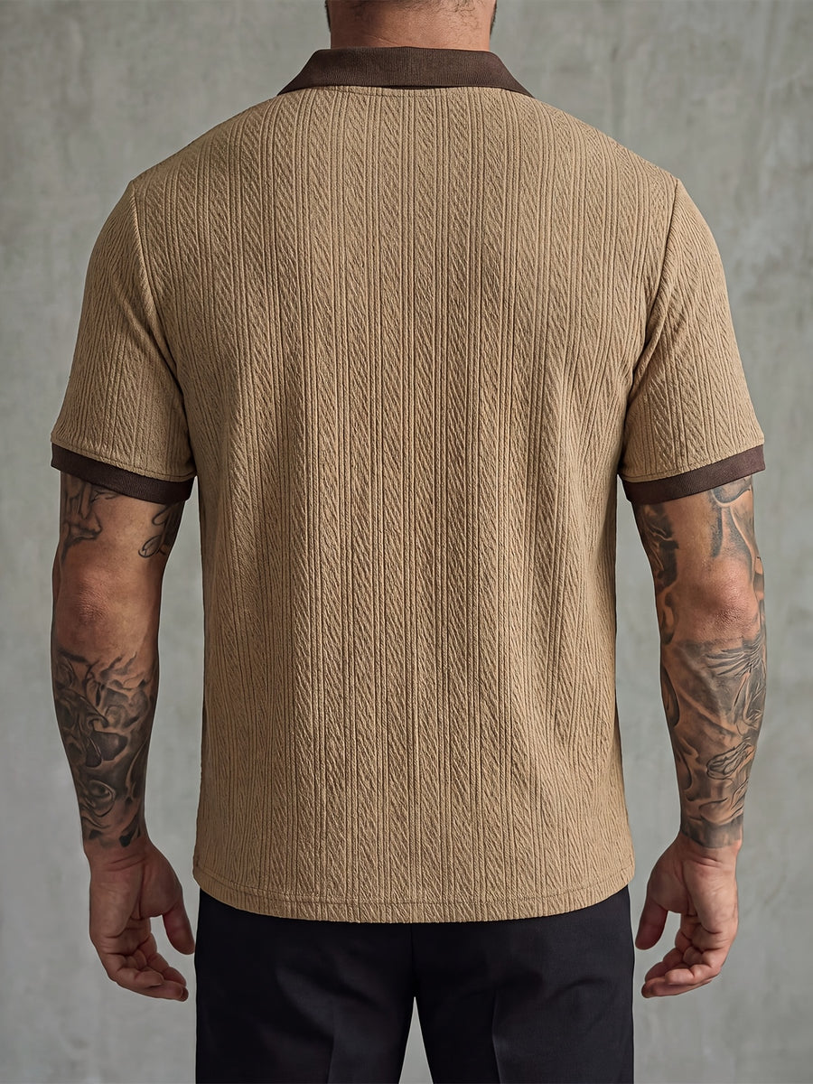 Men's Business Casual Polo Shirt, Formal and Daily Wear, Stretch Knit Fabric, Machine Washable for Office Attire, New Spring/Summer Style, Trendy for Men - Brown