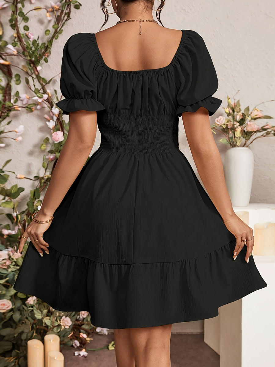 Fashionable Commuter A-Line Dress for Women - Black