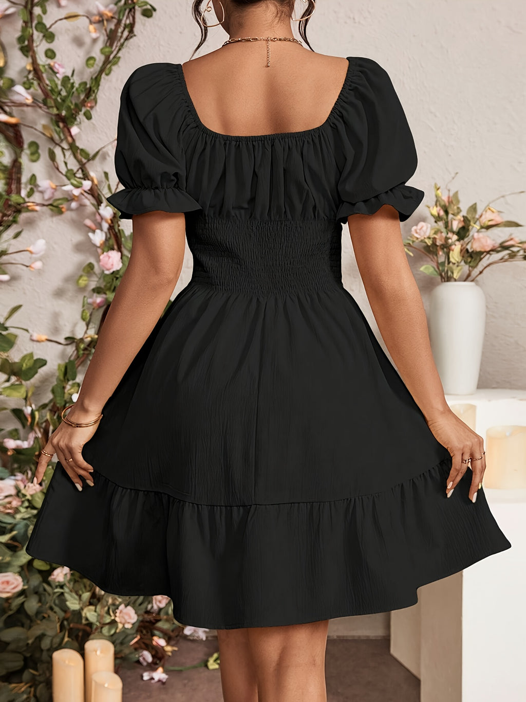 Fashionable Commuter A-Line Dress for Women - Black