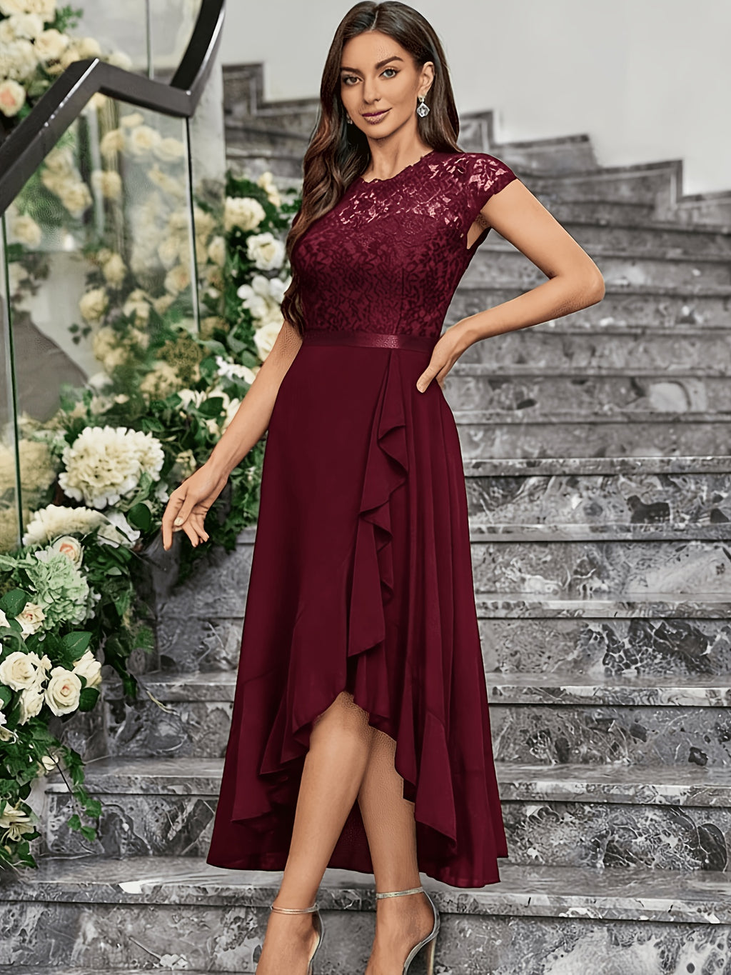 Western Hot Style Women'S Bridesmaid Dress Elegant Waist-Cinching Proper Party Gown Wedding Guest Outfit - Burgundy
