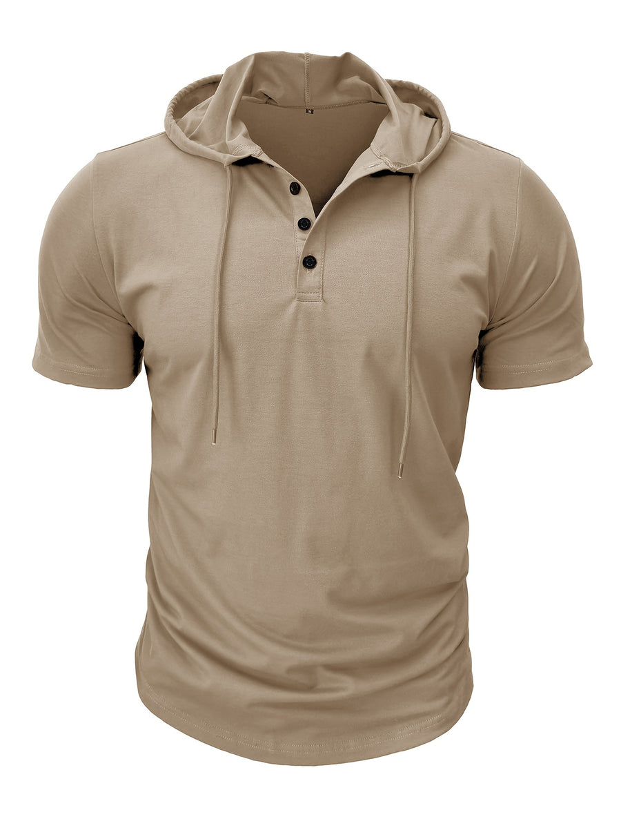 European and American Cross-Border Hooded Casual Sweatshirt for Men, Solid Color Hoodie Top, Men's Sportswear, Fitness Men's Short-Sleeve T-Shirt - Khaki