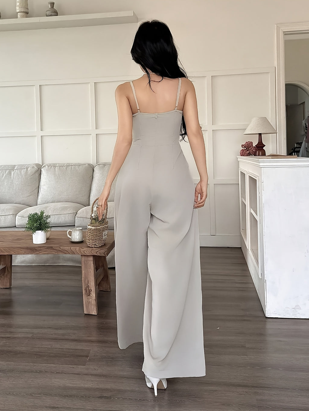Wide-Leg Loose Solid Color with Ruched Design, Suitable for Summer Women'S Casual Wear - Apricot