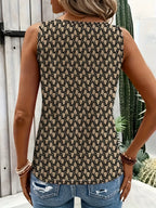 Geometric Sexy Sleeveless Vest, Round Neck Tie Metallic Ring Detail - Khaki