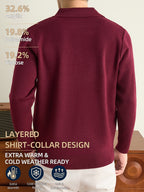Men's Grey Polo Sweater, Faux 2pcs Shirt-Collar Design, V-Neck & Subtle Diamond Knit Pattern, Classic Refined Style, Warm Autumn Winter Pullover for Casual Wear, Golf & Outdoor Activities - Burgundy