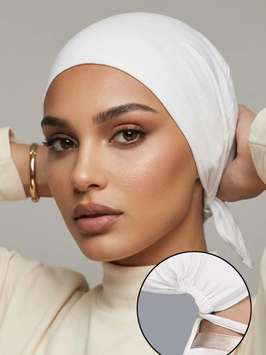 1pc Women Abaya Accessories Fashion Solid Color Elastic Band Headscarf, Suitable for Daily Wear Headband Soft Under Cap Women Veil - White