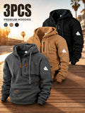 Premium Streetwear Hoodies with Zipper Pocket Design, Soft Fleece Fabric Men'S Casual Outdoor Wear 3pcs Set - Dark Gray + Khaki + Black