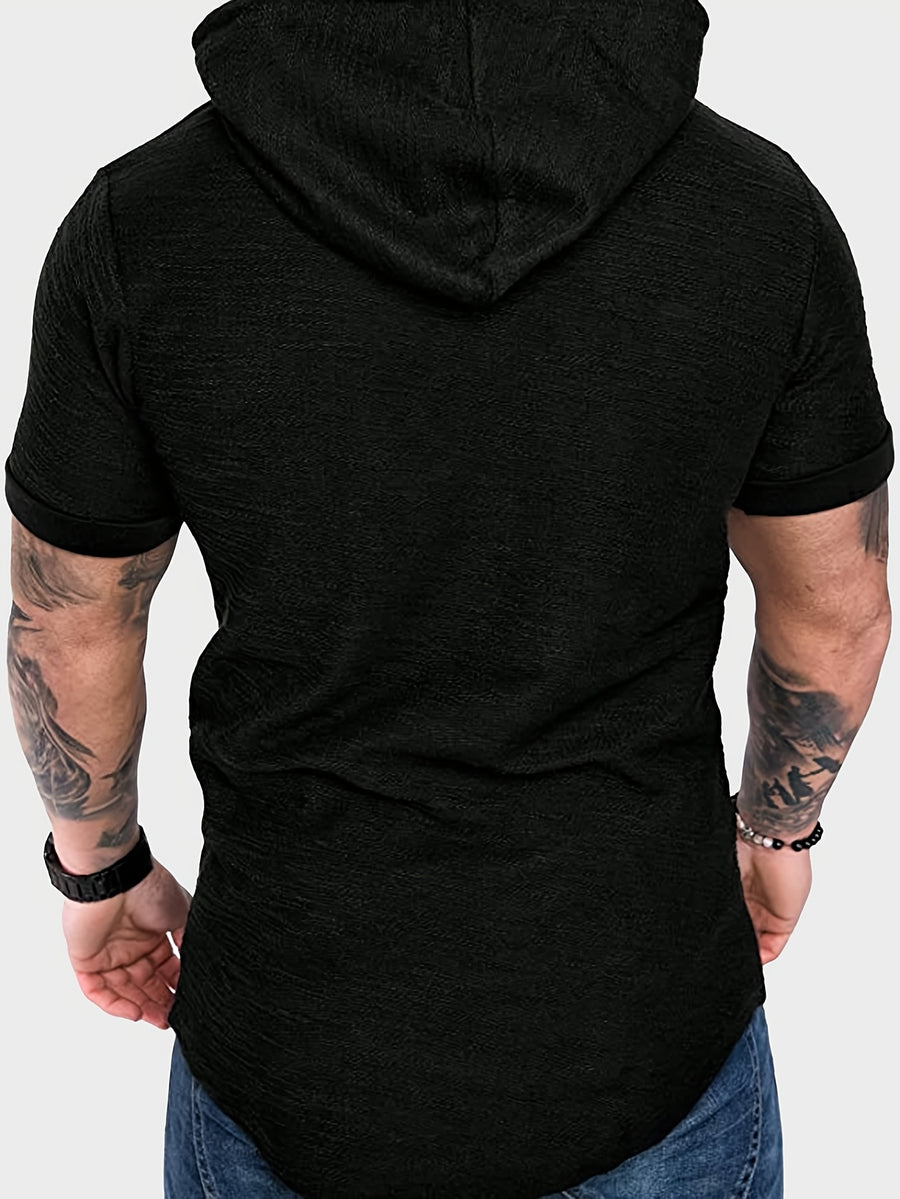 [Pearson OBM] Spring/Summer New Men'S Solid Easy Fashion Hooded Short Sleeve Top, Soft And Comfortable Machine Washable Fabric, Casual Trendy Athletic, Suitable for Running Fitness Outdoor Activities, Multi-Color Available - Khaki