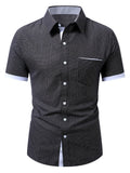 Old Money Outfits Men'S Black Micro Grid Check Contrast White Cuff Short Sleeve Shirt, Cool Wrinkle Resistant Quick Dry Fabric, Lightweight Breathable Casual Top for Summer Office, Daily Street & Vacation - Black