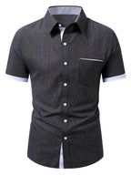 Old Money Outfits Men'S Black Micro Grid Check Contrast White Cuff Short Sleeve Shirt, Cool Wrinkle Resistant Quick Dry Fabric, Lightweight Breathable Casual Top for Summer Office, Daily Street & Vacation - Black