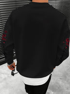 Men's Crew Neck Sweatshirt, Casual Rose with Thorns, New Autumn/Winter Men's Apparel - Black
