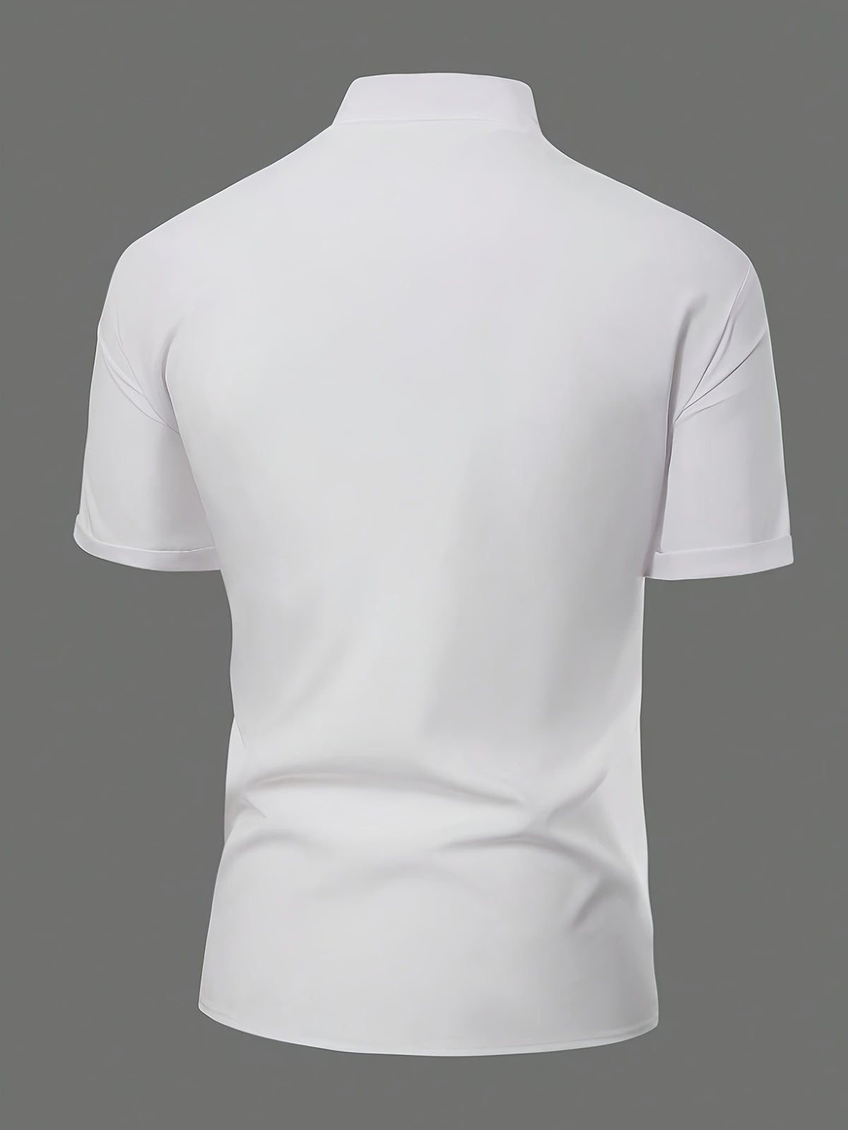 Men's New Chinese-Style Stand Collar Short-Sleeve Top with Slanted Lapel Design, Exuding an Oriental Elegance. The Fabric Is Smooth and Crisp with a Fine, Skin-Friendly Texture. Breathable and Not Stuffy. Features a Structured Hemline with a Sense - White