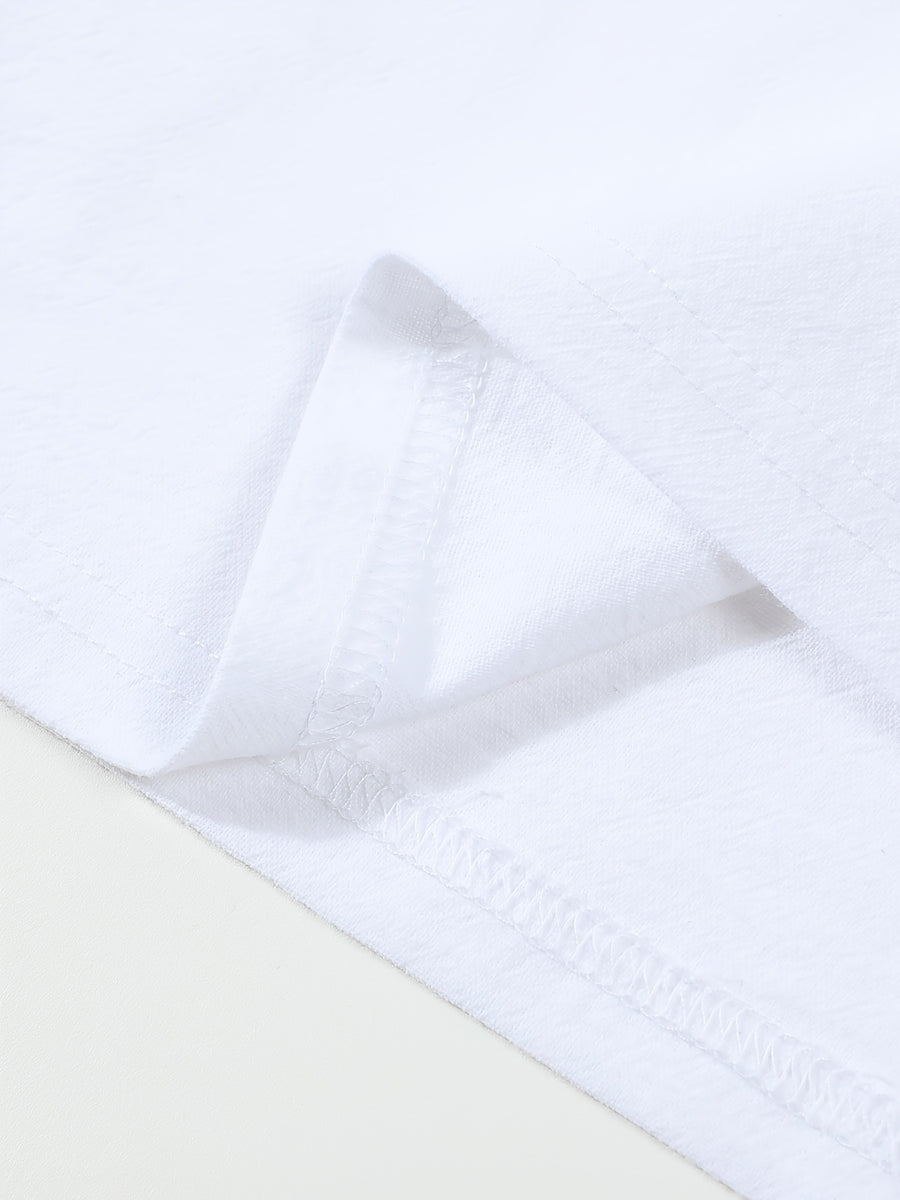 Men'S Mandarin Collar Short Sleeve T-Shirt, Stand-Up Collar Half-Open Placket Button-Up Top, Casual Loose All-Match Base Layer, Daily Streetwear - White