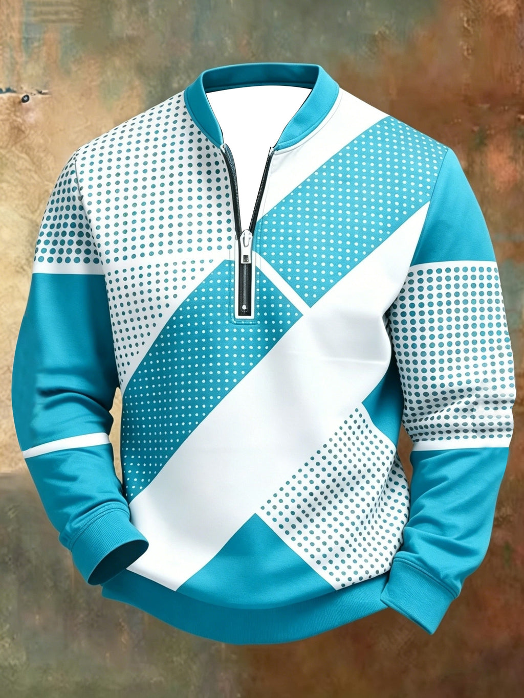 Men'S Autumn Winter Polo Zipper Sweatshirt, Classic Trendy New Half-Zip POLO Sweatshirt, American Retro Geometric Color-Block Print, Polo Stand Collar, Machine Washable, Daily Casual Party Outdoor Essential, Fashionable Long Sleeve Athletic Top - Mixed Color 8