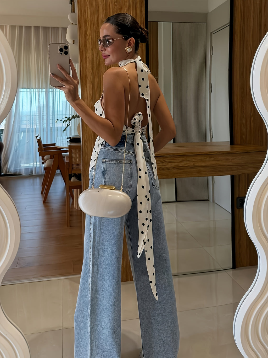 Women'S Retro Polka Dot Halter Neck Sleeveless Satin Vest, Niche Design Irregular Hem Slim Fit And Temperament Backless Top, Chic Spicy Style Versatile Outerwear And Inner Wear Vest - White