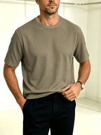 2026 Summer New Textured Breathable Quick-Dry Basic Short Sleeve T-Shirt, Old Money Style Business Casual Tee for Daily Commute, Sweat-Wicking Versatile Easy Top Available in Multiple Colors - Khaki