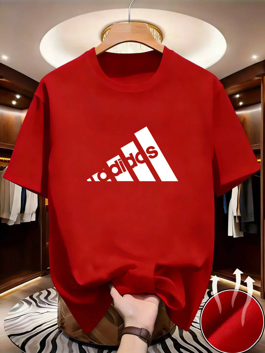 Men'S T-Shirt Spring And Summer Casual Style Printed Design Versatile Fitness Exercise Outdoor Vacation Men'S Top Quick Drying - Red