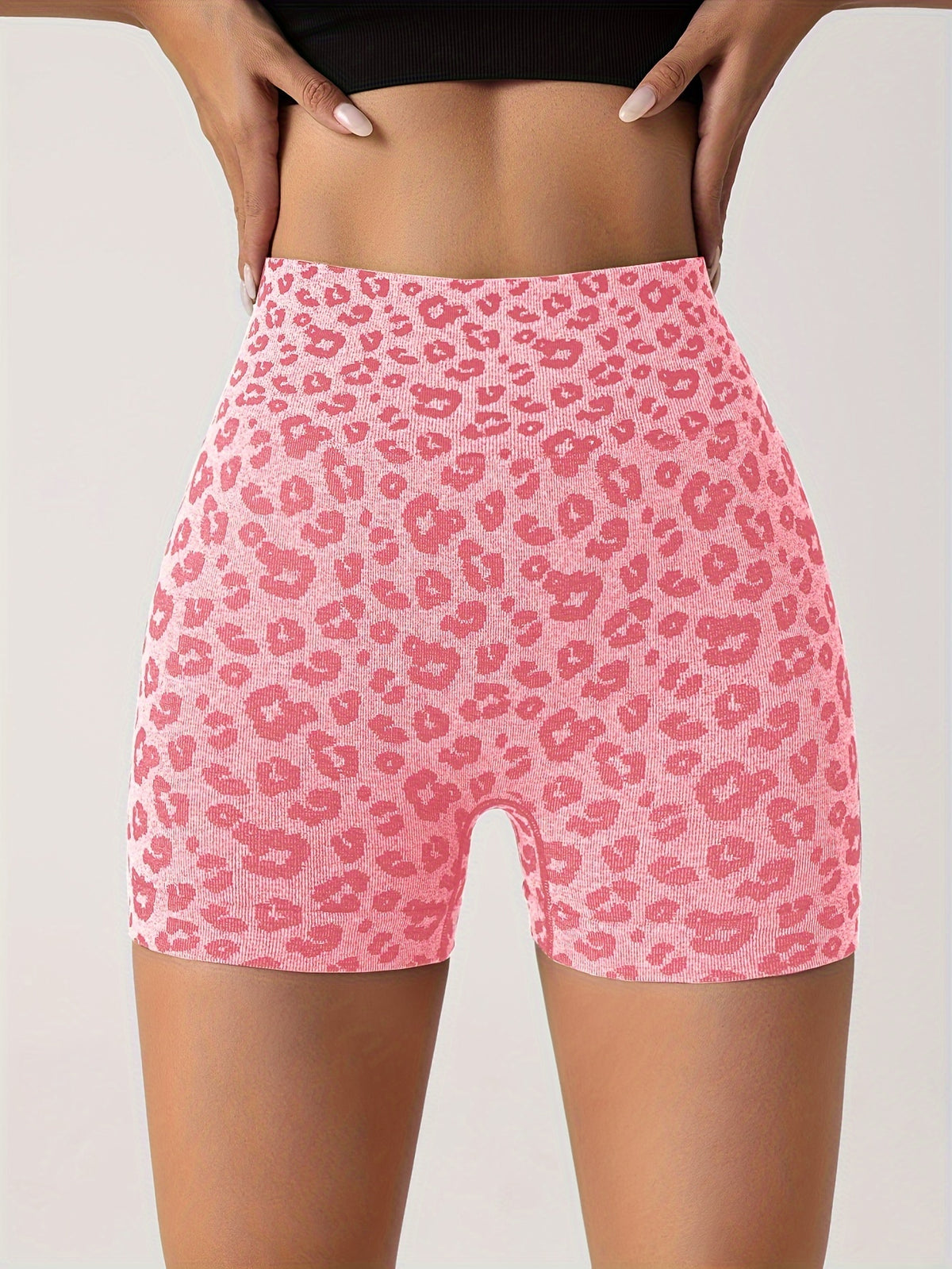 Women's High-waisted Shorts, Perfect for Yoga, Workouts, and Daily Wear, Leopard Print Outdoor Sport Shorts - Pink Color