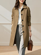 Women'S British Style Mid-Length Trench Coat, Easy And Atmospheric Commuter Temperament Style Jacket, Non-Picky Body Farewell to Passerby Look, Unlined Fabric Style - Khaki