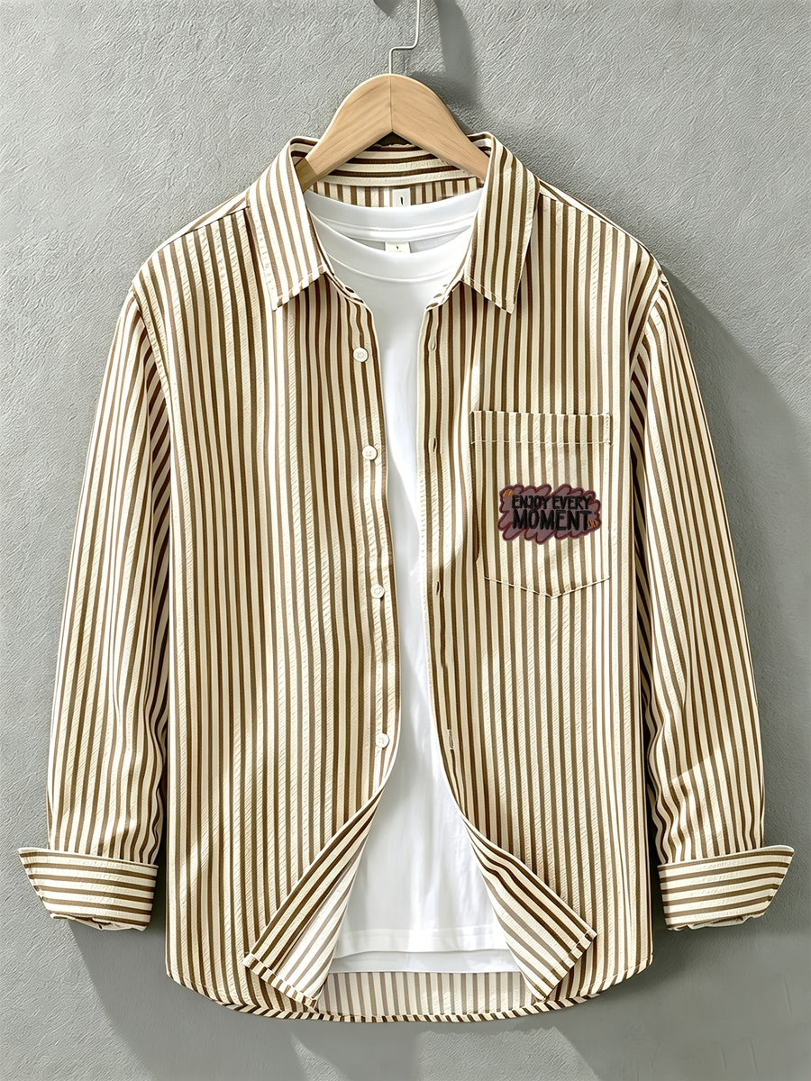 Spring/Autumn New Preppy Cool Fashion Niche Letter Print Long Sleeve Thin Relaxed Casual Shirt - Brown 04