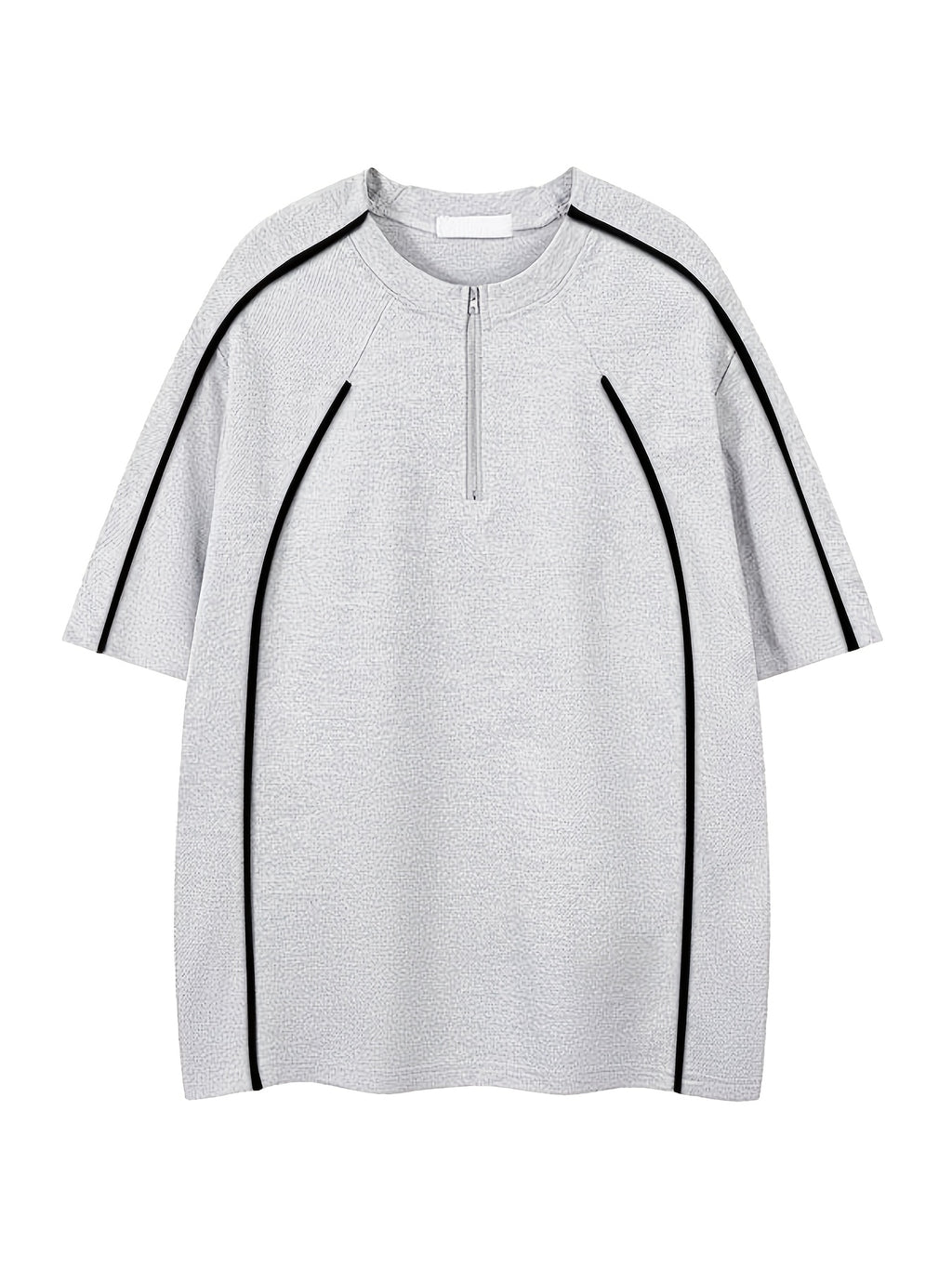 Heavyweight 260g Couple's T-Shirt, Unisex, Simple and Elegant Vintage Striped Casual Top, Versatile and Durable with Zipper Neckline - Beige Gray