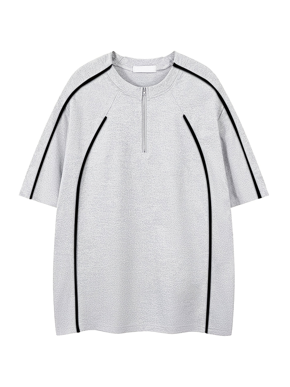 Heavyweight 260g Couple's T-Shirt, Unisex, Simple and Elegant Vintage Striped Casual Top, Versatile and Durable with Zipper Neckline - Beige Gray