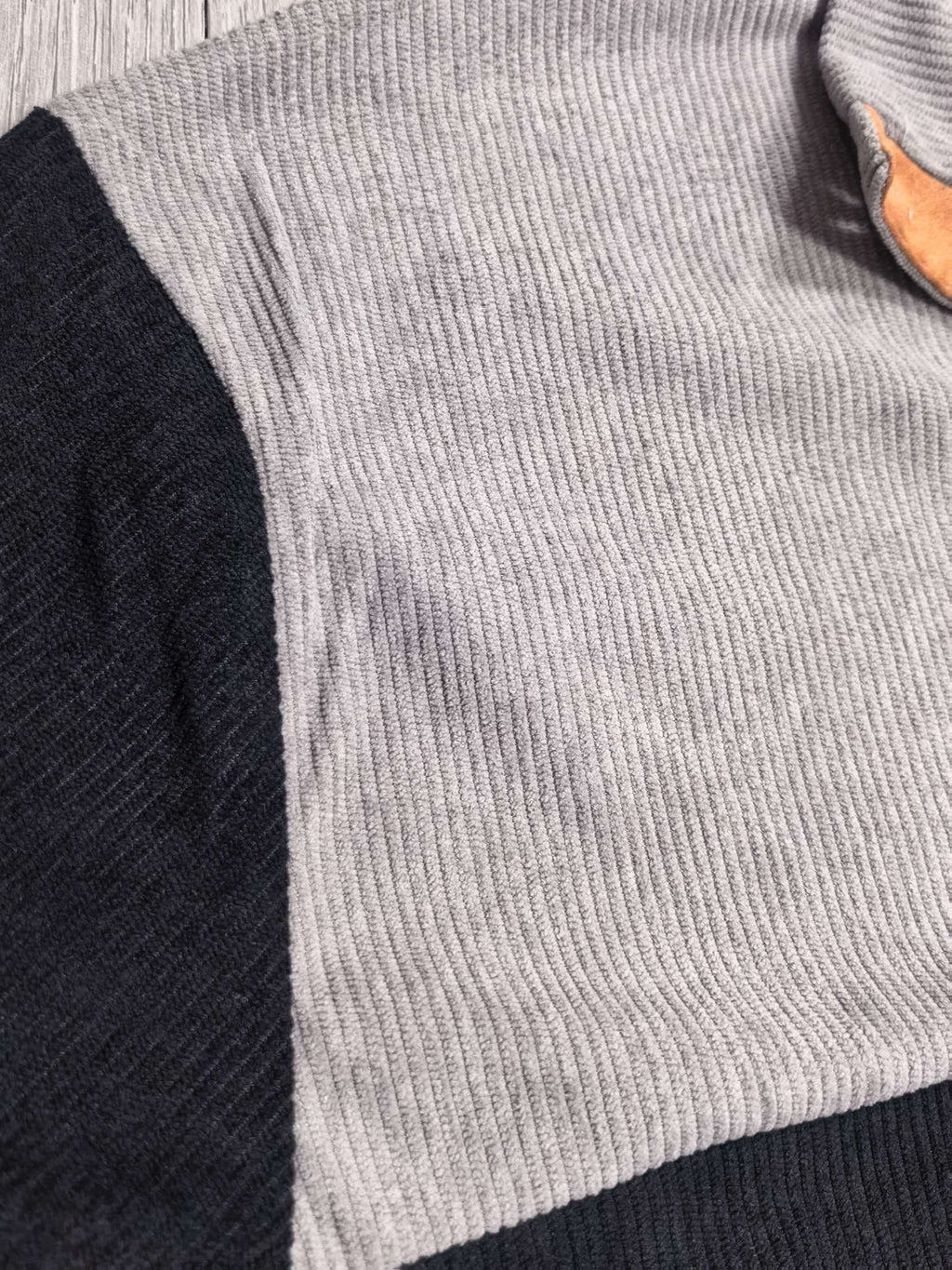 Autumn Winter Men'S Henley Casual Color-Block Lapel Sports Sweatshirt Corduroy Stand-Up Collar Long Sleeve Jacket Suitable for Casual And Athletic Wear - Black&Gray