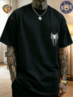 Unisex T-shirt Featuring a Niche Dark Aesthetic with Hand-painted Front and Back Dual-position Combination Prints, Creating a Low-key, Cool, Eye-catching, and Trendy Campus Style - Black