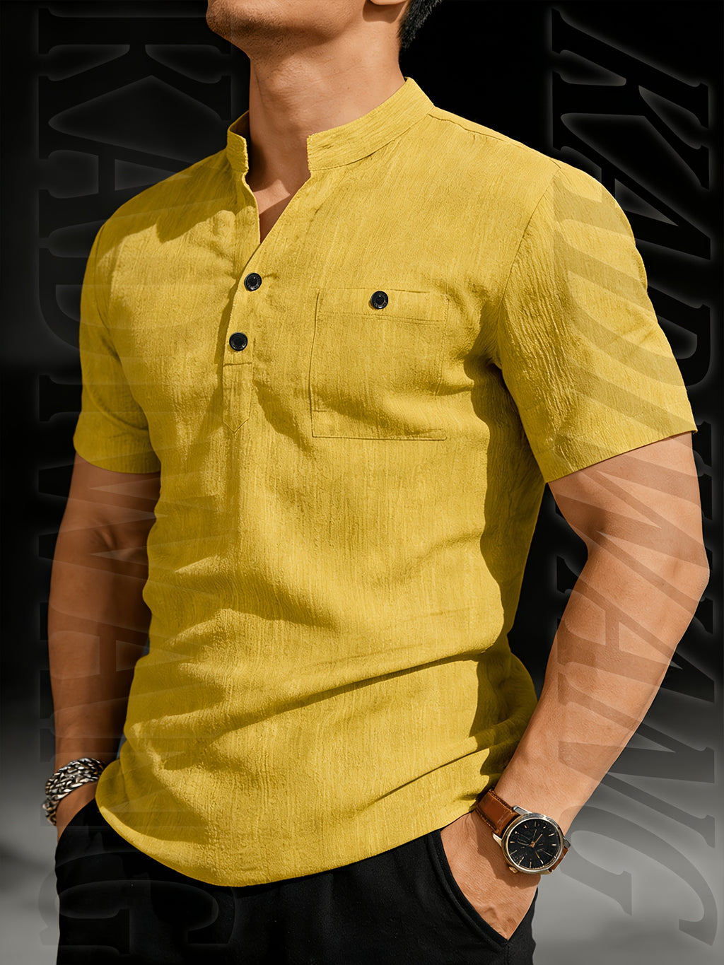 Henley Shirt Men's High-Quality Summer Short-Sleeve Henley T-Shirt - Men's Top, Old Money Style, Suitable for Golf Attire, Outdoor Camping, Fishing, and Daily Casual Wear - ginger-colored