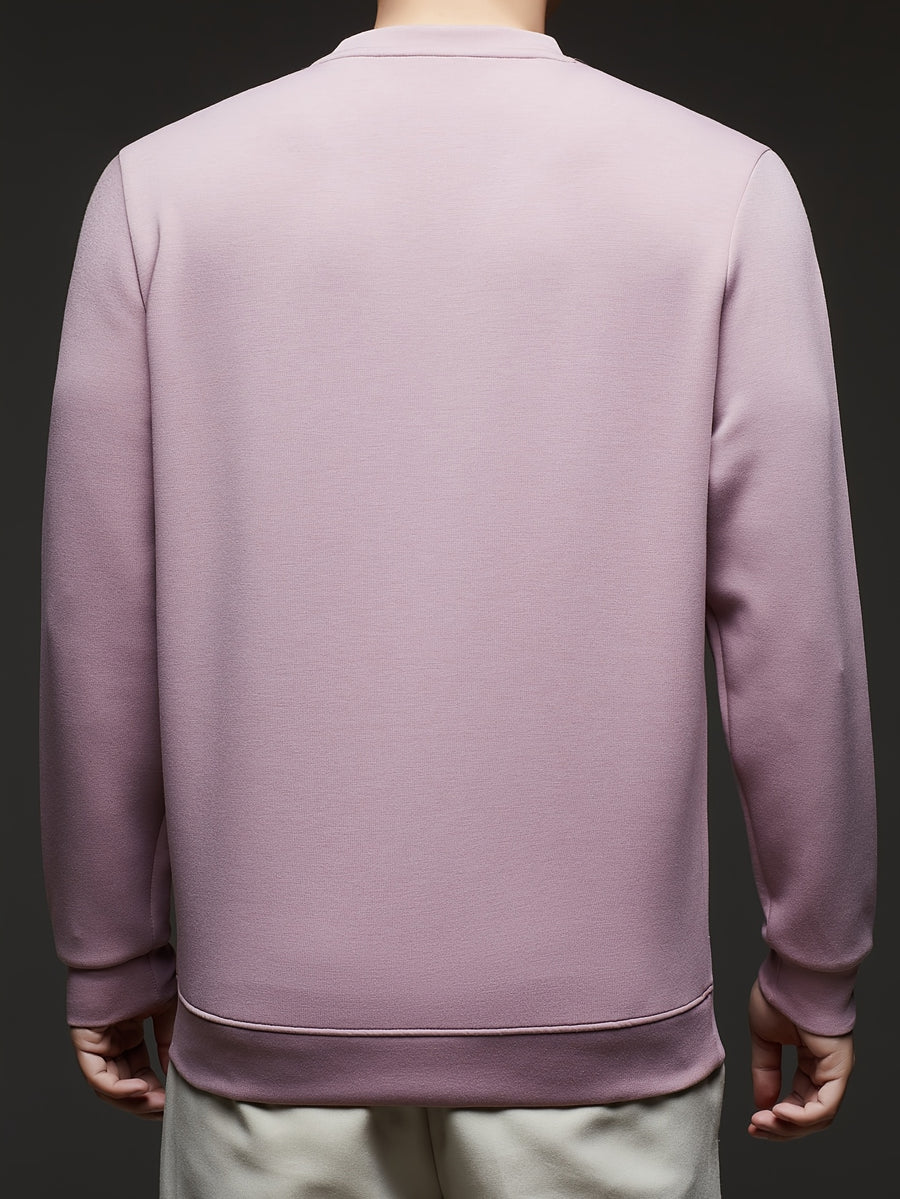 [Xingfan] 2026 Summer Men'S Long Sleeve T-Shirt Solid Round Neck Athletic Base Layer Sweatshirt - pink