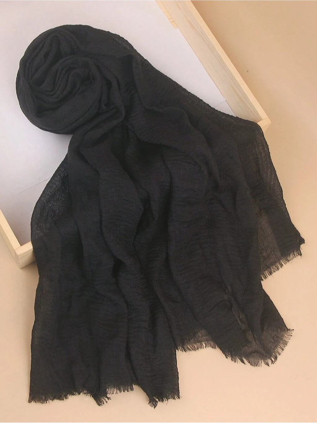 1pc Women'S Solid Pleated Basic Headscarf/Veil (Abaya Accessory), Muslim Prayer Scarf, Eid Anti-Slip Headscarf - Black