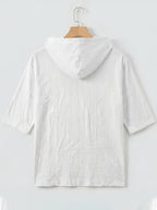 Men'S Linen Short-Sleeved Hoodie, Fashionable Men'S Top, Short-Sleeved Hoodie, Individual Trend, Comfortable And Breathable Fabric, Suitable for Outdoor Leisure, Camping, Vacation, Beach, Daily Street Wear - White
