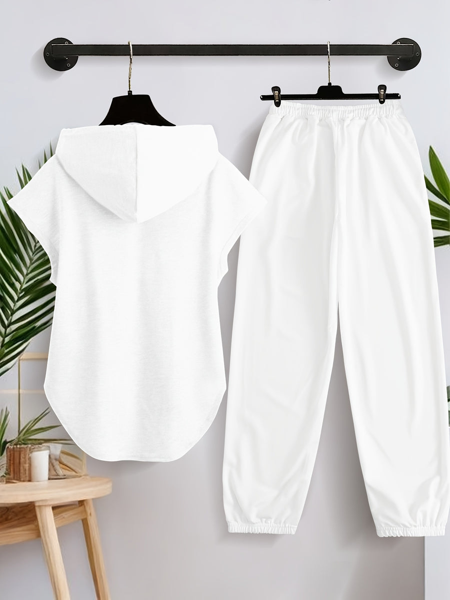 Women'S Sleeveless Hoodie And Long Pants Casual Sports Outfit X6751 - White