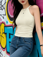 Women's Halter Neck Camisole, a Backless Top for Layering or Wearing Alone - Apricot